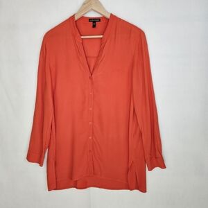 Eileen Fisher Women's Silk Button-Down Shirt Mandarin Collar Size S Oversized